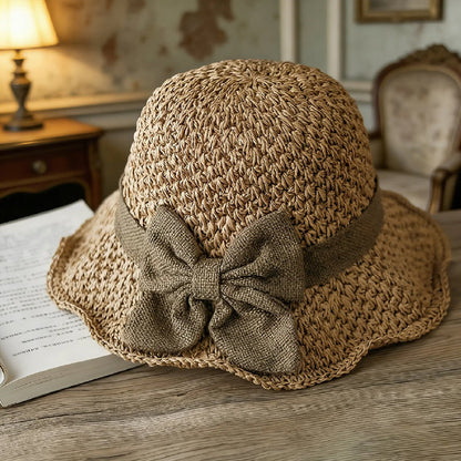🏖️👒Elegancki słomkowy kapelusz z plecionym brzegiem i kokardką