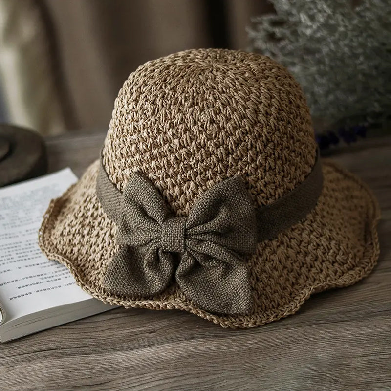 🏖️👒Elegancki słomkowy kapelusz z plecionym brzegiem i kokardką